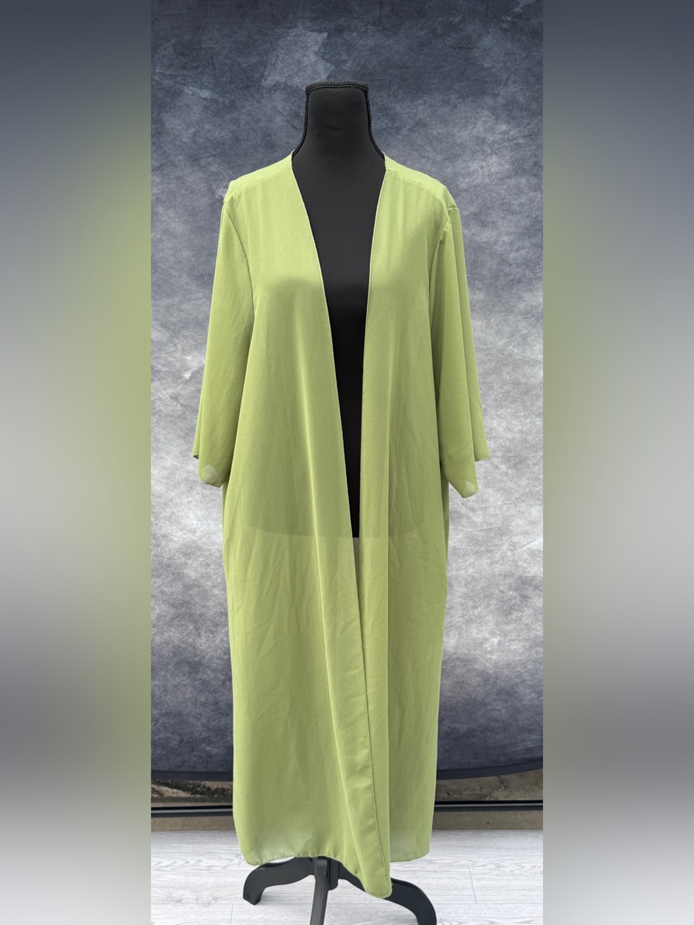 Source Unknown Light Green Long Open Kimono Coat